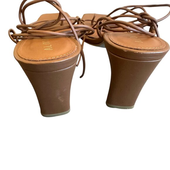 Alohas Bellini Leather Sandals Tan Lace-Up Square Toe Strappy Size 38 7.5 Womens - Picture 7 of 14